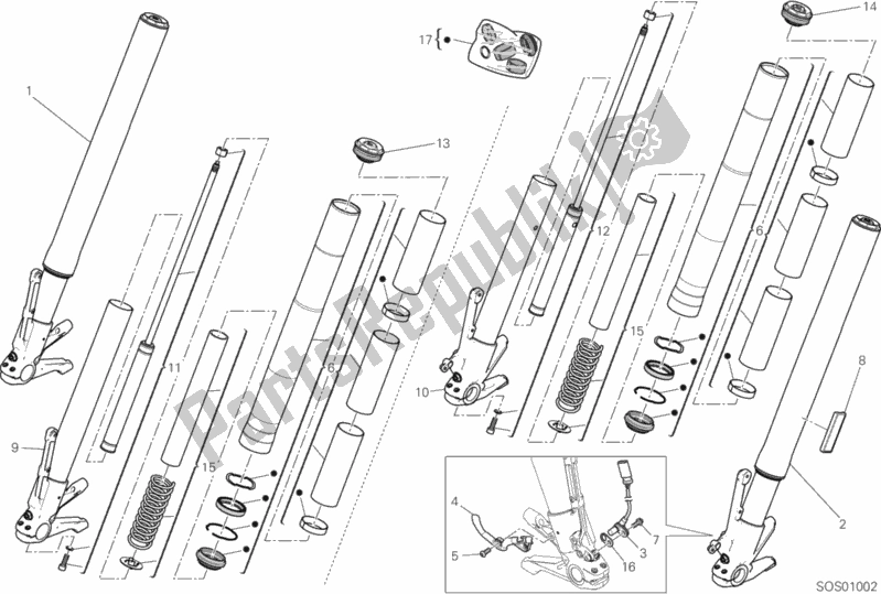 Toutes les pièces pour le Fourche Avant du Ducati Diavel 1260 USA 2019